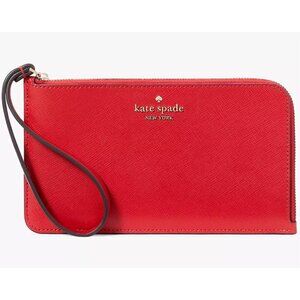 S Kate Spade Lucy Red Leather Medium L-Zip Wristlet KE546 Wallet NWT $139
